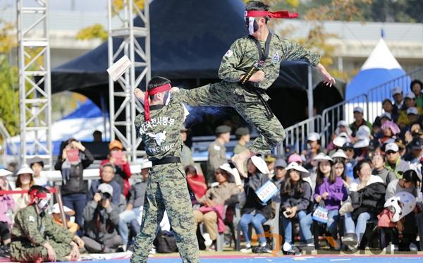 낙동강세계평화 문화대축전지난 2018년 열린 행사에서 육군 제2작전 사령부가 태권도 시범을 펼쳐보이고 있다.jpg