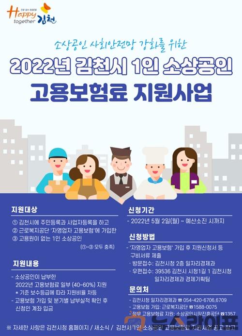 김천시, 2022년 1인 소상공인 고용보험료 지원사업 접수.jpg